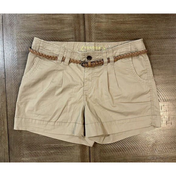 NWT Sonoma Women’s Size 12 Tan Khaki MidRise Belted Modern Short Comfort Stretch - Picture 16 of 16